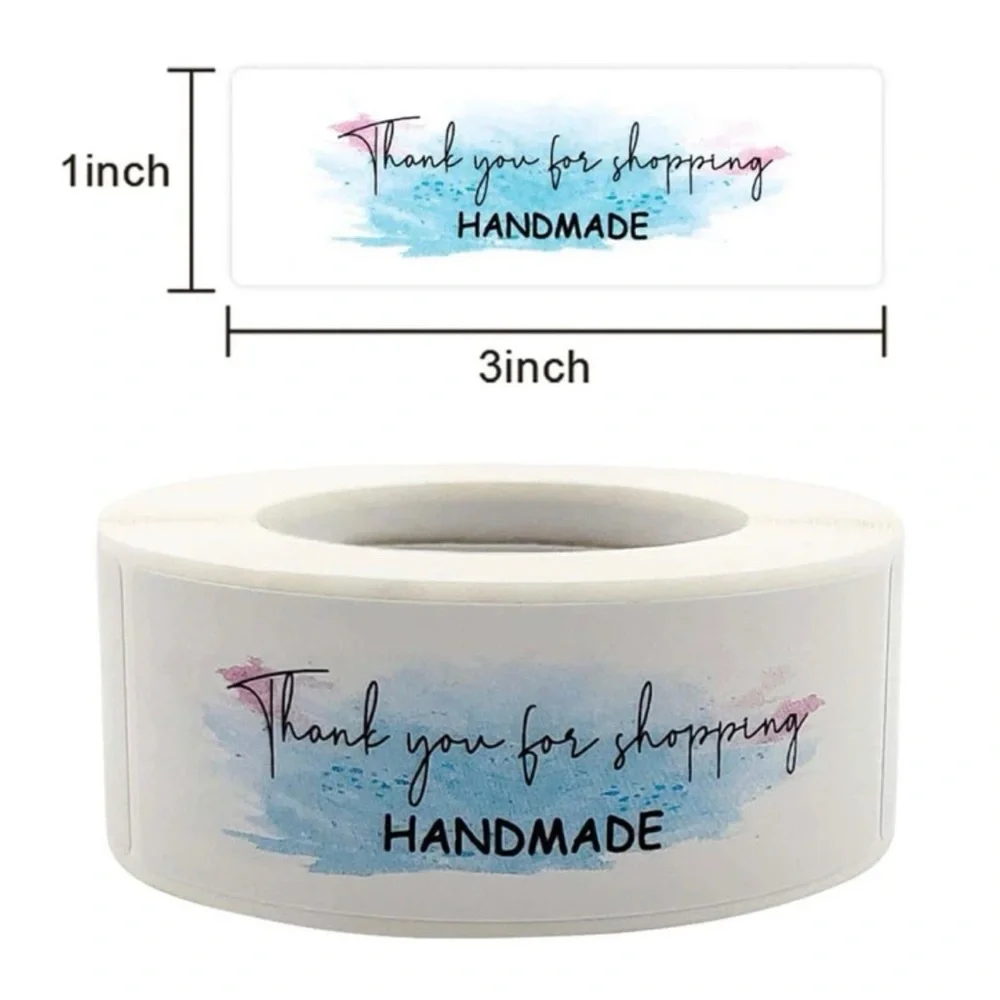 1 ROLL 500 PCS THANK YOU FOR SHOPPING HANDMADE STICKER